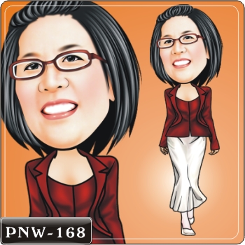 人像漫畫 紅套裝上班族Q版畫 PNW-168